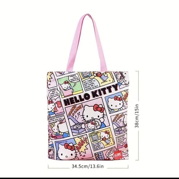 Sanrio Hello kitty comic style tote bag with zipper shopping accessory on the go - Picture 7 of 9